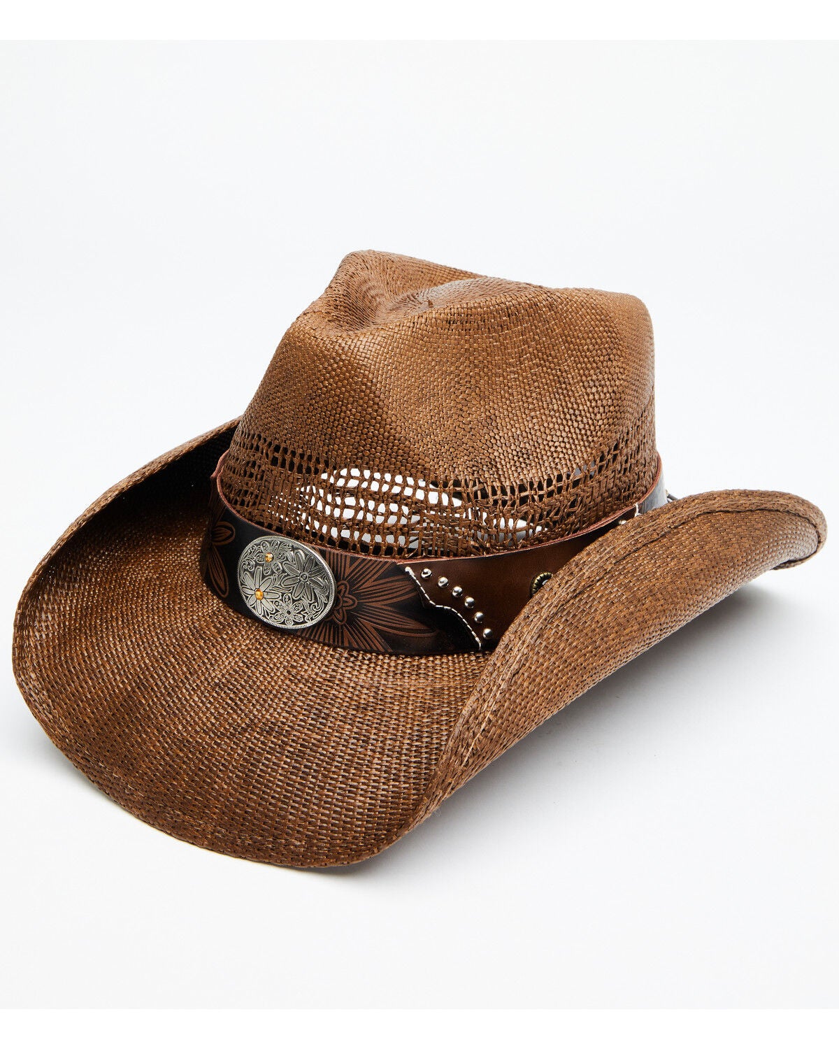 Shyanne Girls' Shane Raffia Straw Western Hat, Brown, hi-res