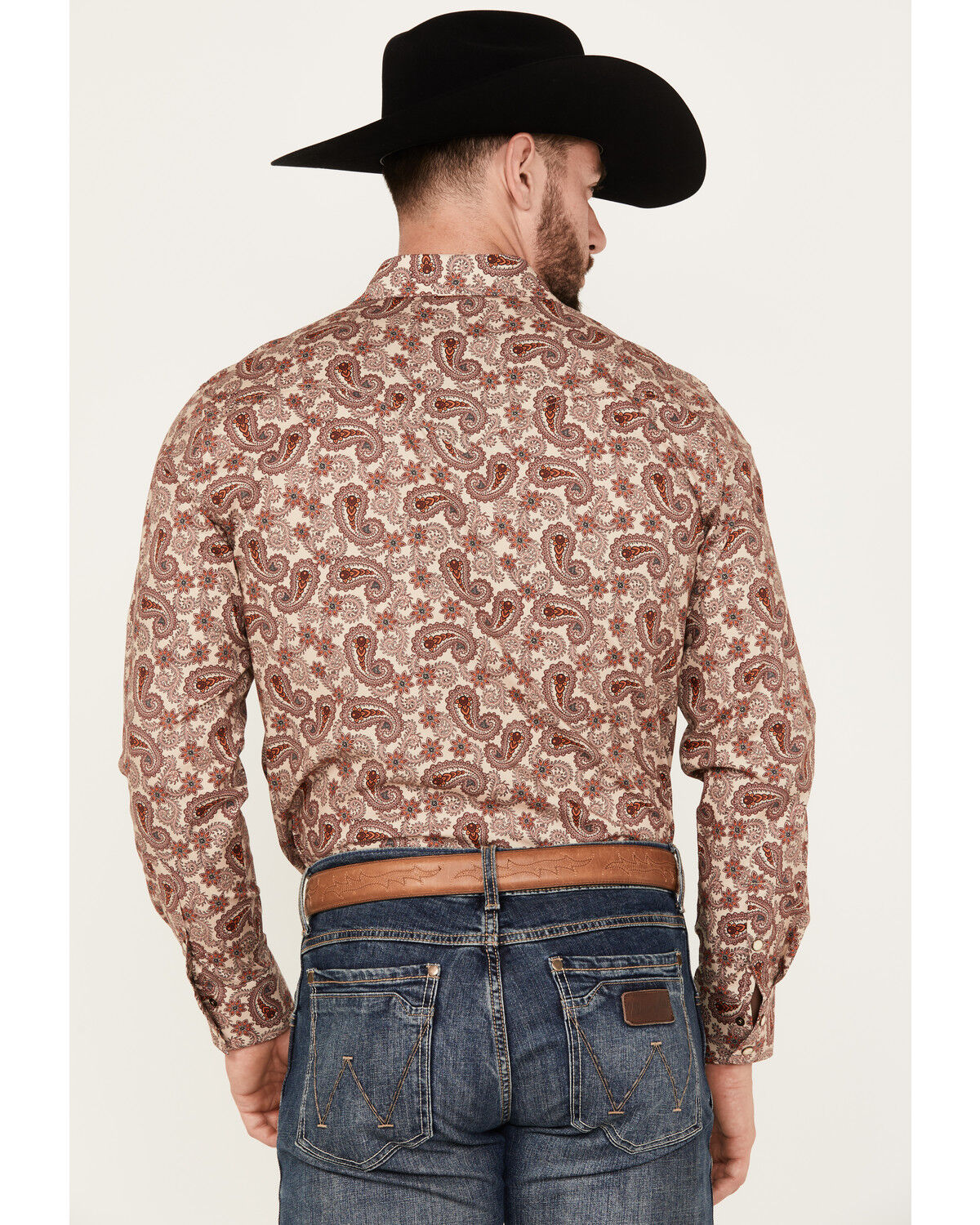 Image #4 - Rock & Roll Denim Men's Paisley Print Stretch Long Sleeve Snap Western Shirt, Red, hi-res