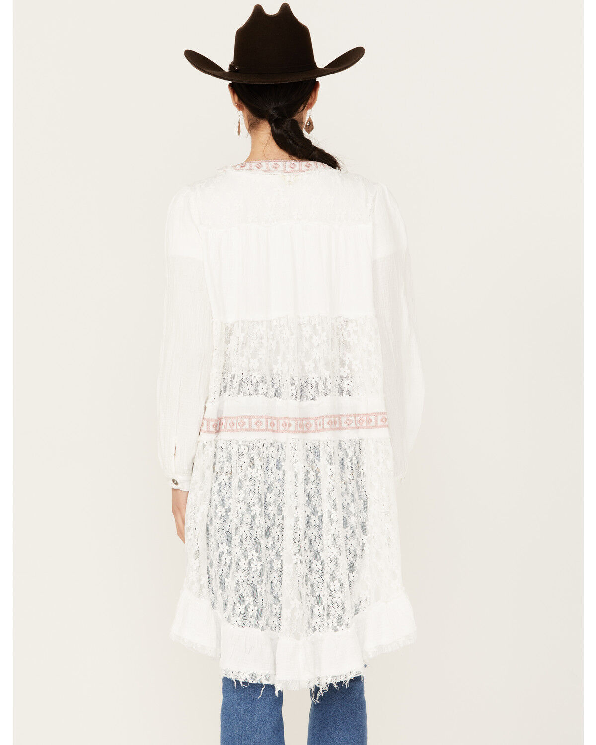 Image #4 - POL Women's Tiered Ditsy Print Long Sleeve Kimono, White, hi-res