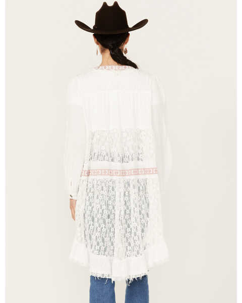POL Women's Tiered Ditsy Print Long Sleeve Kimono , White, hi-res
