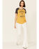 Cut & Paste Women's American Rodeo Graphic Contrast Short Sleeve Raglan Tee , Dark Yellow, hi-res