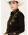 Image #2 - Rockmount Ranchwear Women's Floral Embroidered Long Sleeve Pearl Snap Western Shirt, Black, hi-res