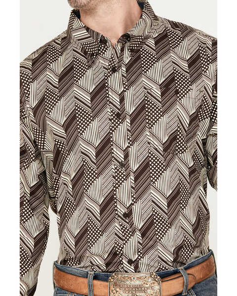 Image #3 - RANK 45® Men's Altonwon Striped Geo Print Long Sleeve Button-Down Western Shirt, Coffee, hi-res