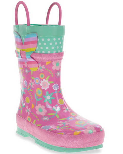 Western Chief Girls' Flutter Rain Boots - Round Toe, Pink, hi-res