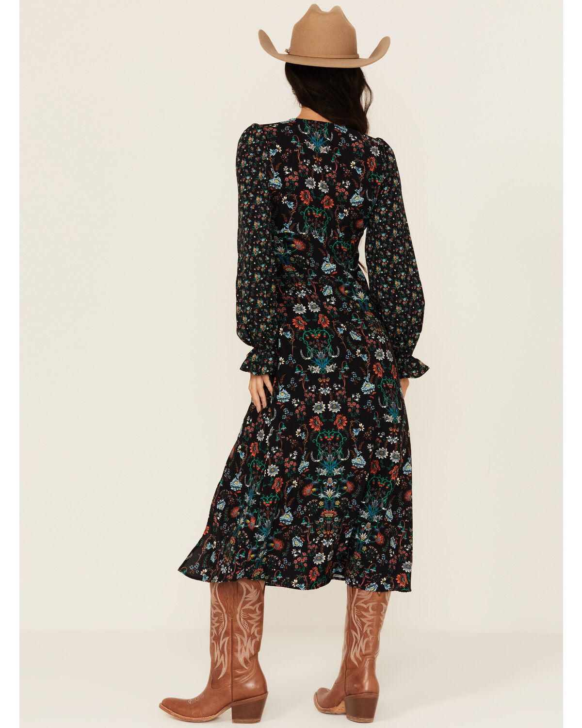 Image #4 - Rock & Roll Denim Women's Printed Long Sleeve Midi Dress, Black, hi-res