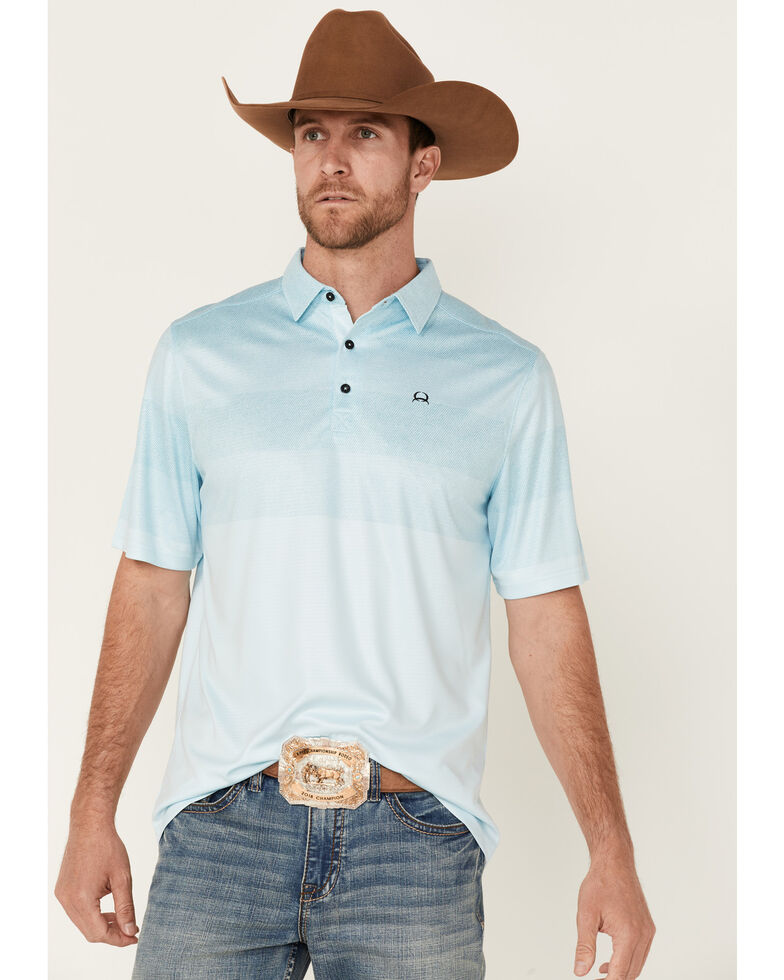 Cinch Men's AF Light Blue Chest Stripe Short Sleeve Polo Shirt , Light Blue, hi-res