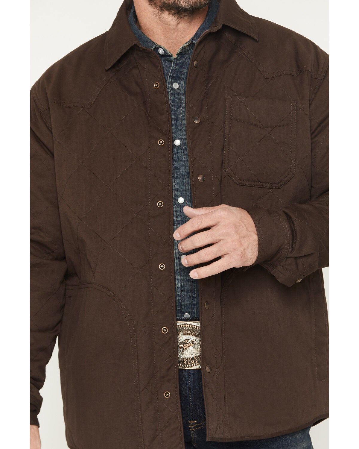 Image #3 - Cody James Men's Boone Quilted Flannel Lined Snap Shirt Jacket, Brown, hi-res