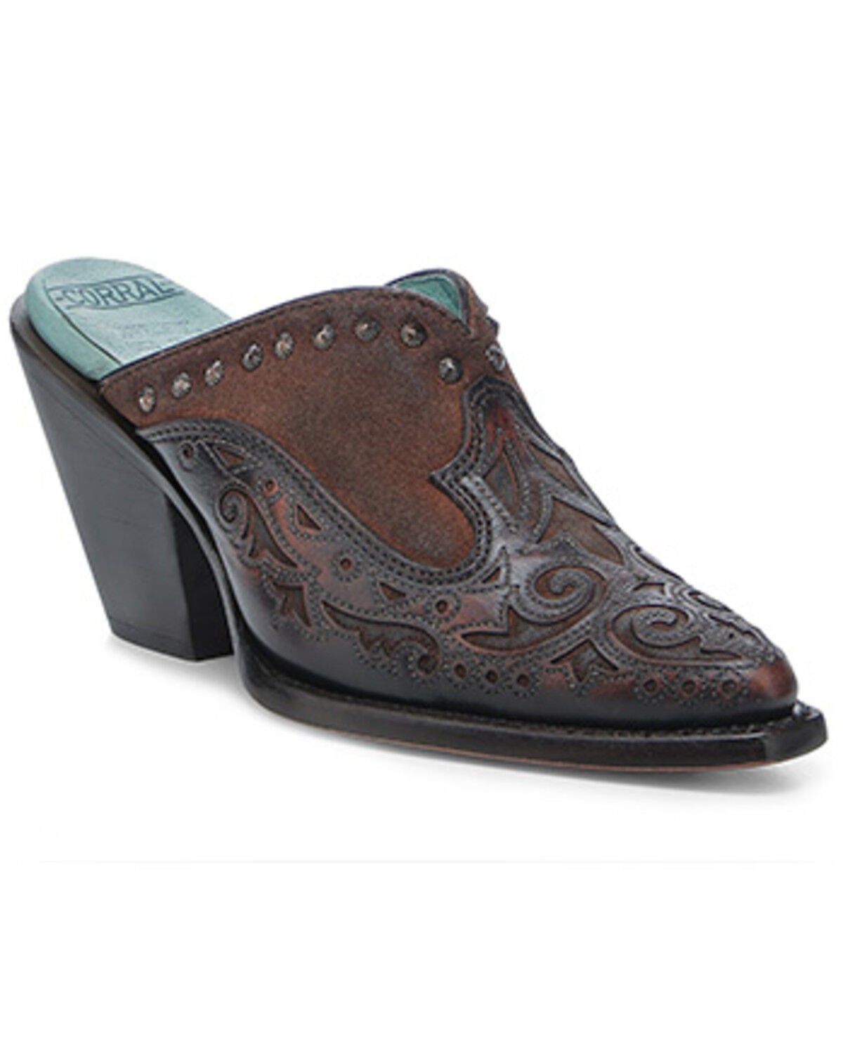 Corral Women's Inlay Studded Mules - Snip Toe, Brown, hi-res