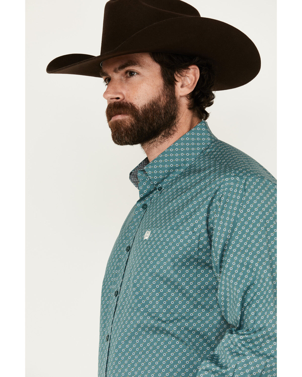 Image #2 - Cinch Men's Geo Print Long Sleeve Button-Down Western Shirt, Teal, hi-res