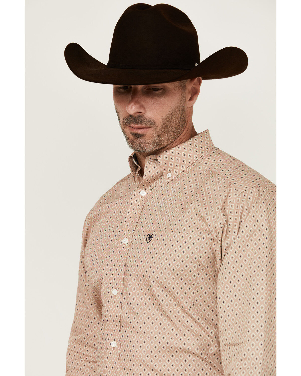 Image #2 - Ariat Men's Frazier Geo Print Long Sleeve Button-Down Western Shirt, Tan, hi-res