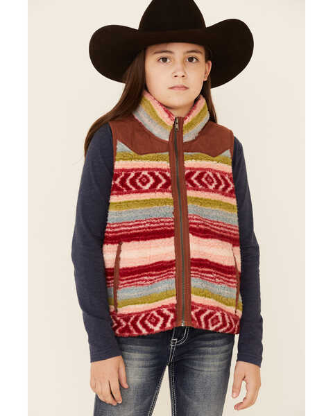 Cruel Girl Girls' Multi Southwestern Print Sherpa Zip-Front Vest , Multi, hi-res