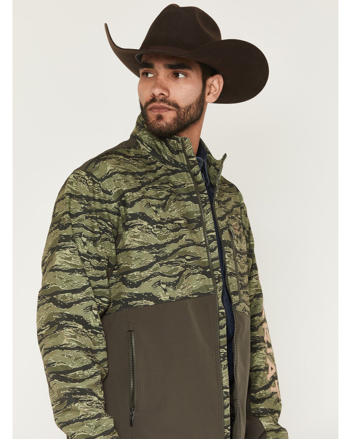 Image #2 - Ariat Men's Logo Camo Logo Concealed Carry Softshell Jacket - Tall, Black, hi-res