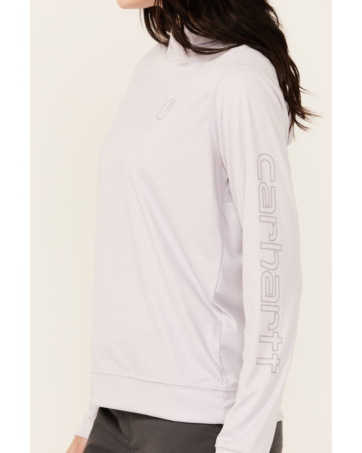 Image #3 - Carhartt Women's Force Sun Defender Relaxed Fit Lightweight Logo Hooded Graphic Long Sleeve, Light Purple, hi-res