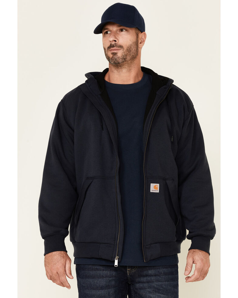 Carhartt Men's Rain Defender Thermal Lined Zip Hooded Work Sweatshirt - Tall, Navy, hi-res