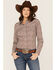 Roper Women's Floral Chambray Western Pearl Snap Shirt, Brown, hi-res