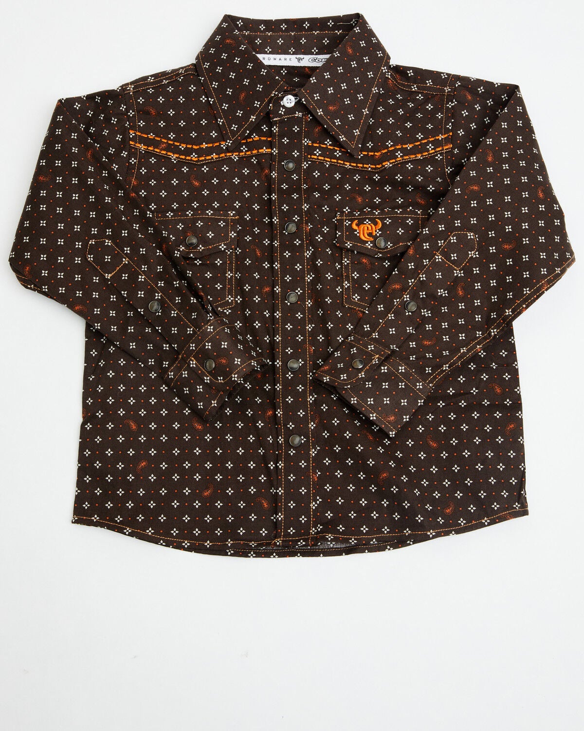 Cowboy Hardware Toddler Boys' Geo Print Long Sleeve Snap Stretch Western Shirt, Brown, hi-res
