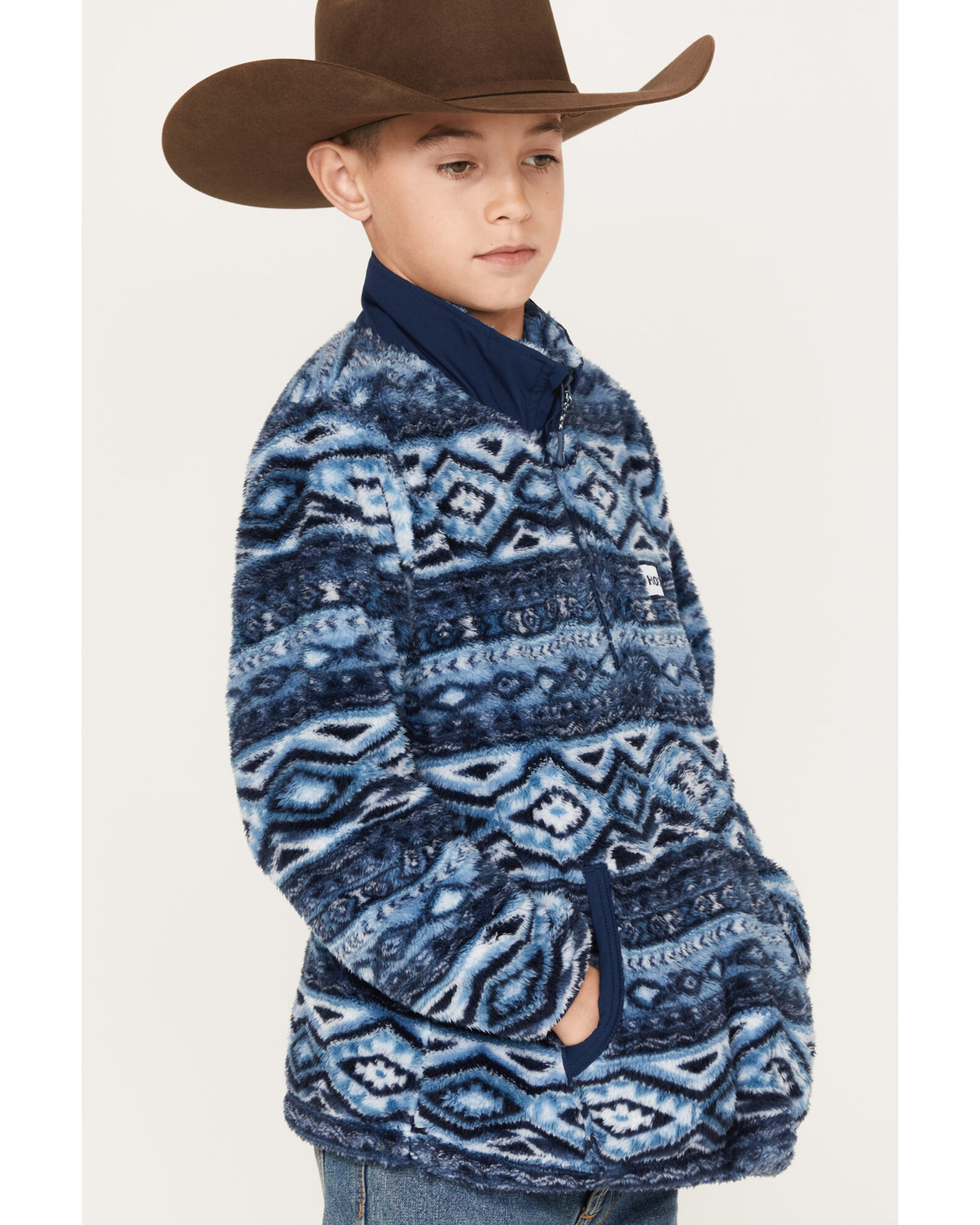 Hooey Boys' Southwestern Print Fleece Pullover Jacket