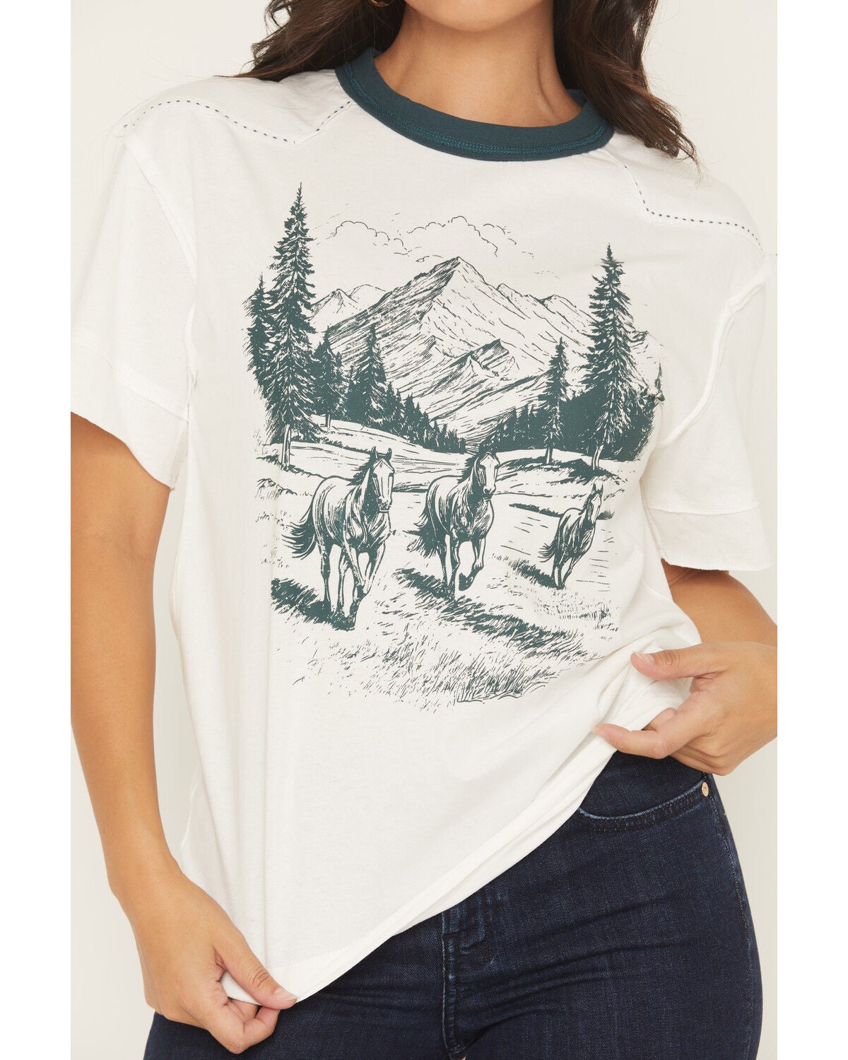 Image #3 - Youth in Revolt Women's Running Horse Short Sleeve Raglan Tee, White, hi-res
