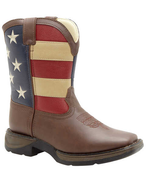 Durango Boys' American Flag Western Boots - Square Toe, Brown, hi-res