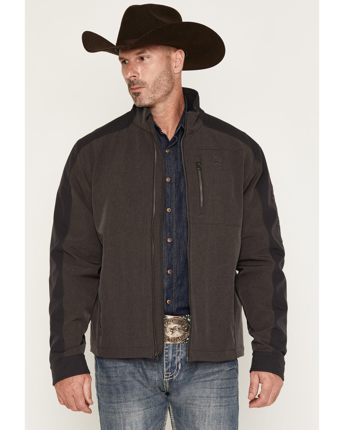 Cinch Men's Bonded Textured Softshell Jacket, Charcoal, hi-res