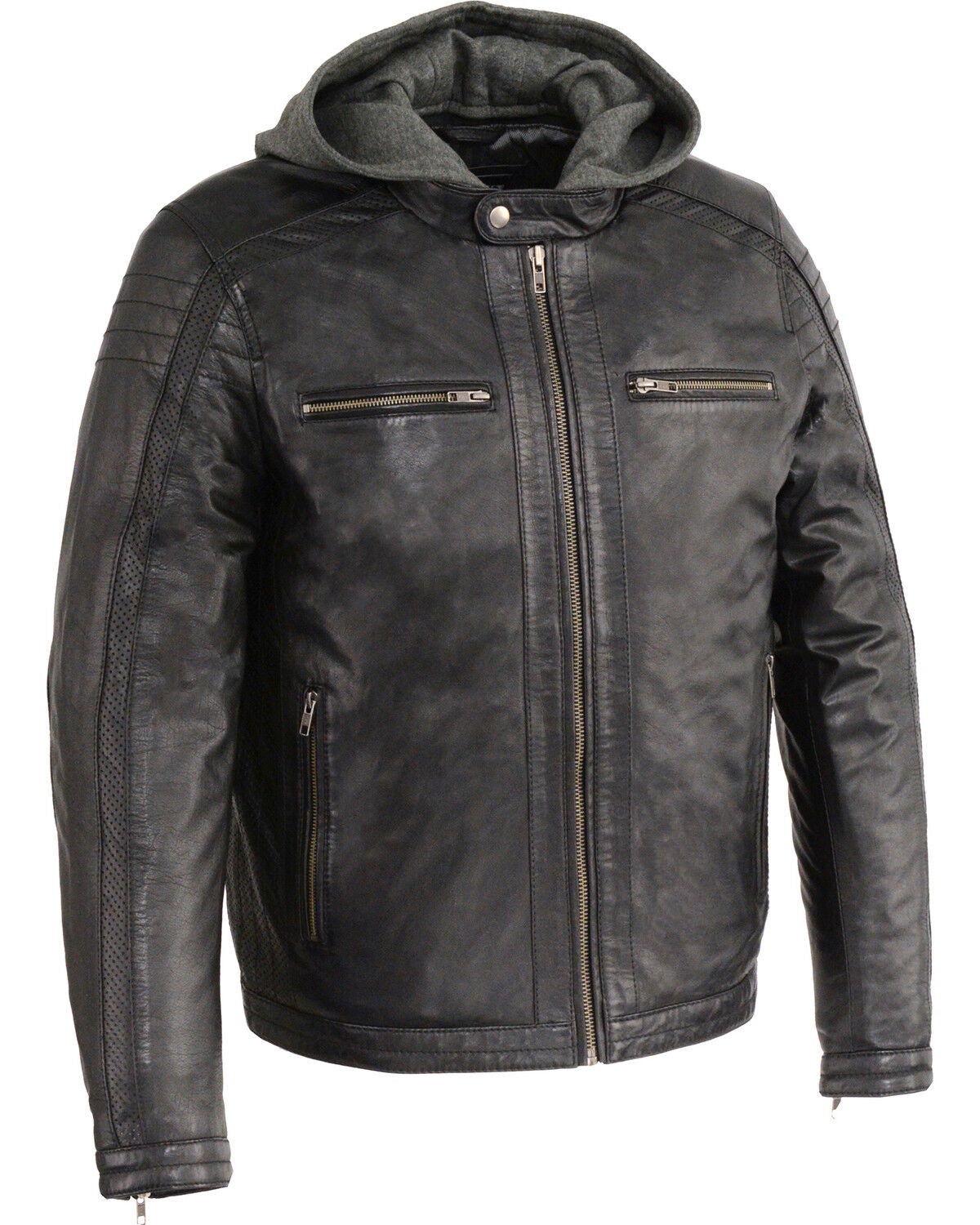 Milwaukee Leather Men's Zipper Front Leather Jacket w/ Removable Hood, Black, hi-res