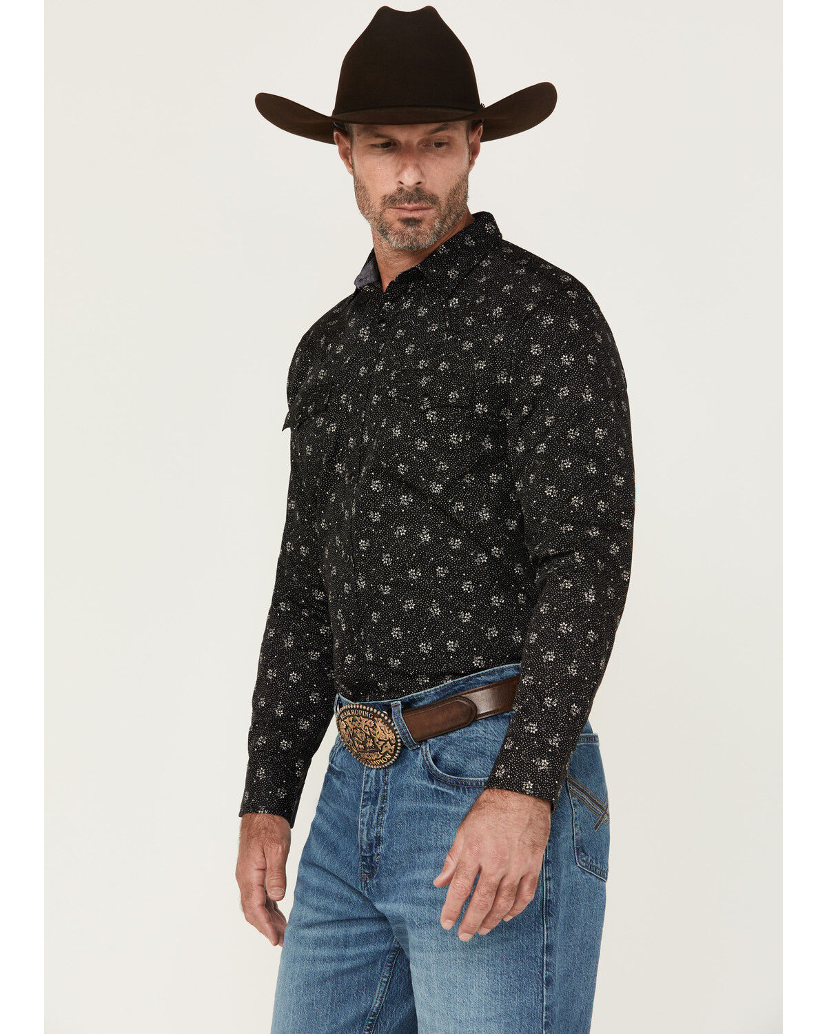 Image #2 - Cody James Men's Saddle Peak Floral Print Long Sleeve Snap Western Shirt, Black, hi-res