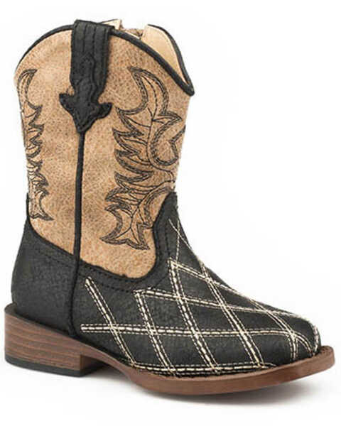Roper Toddler Boys' Contrast Embroidery Western Boots - Square Toe, Black, hi-res