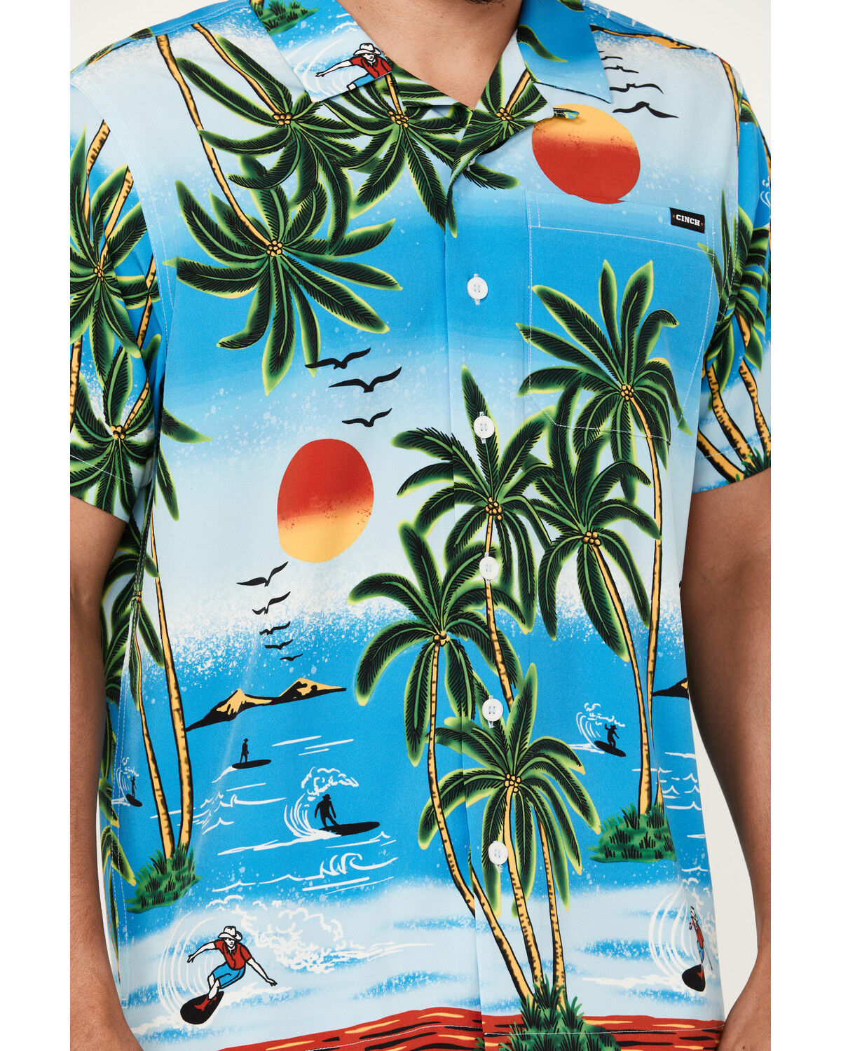 Image #3 - Cinch Men's Camp Ocean And Palm Trees Short Sleeve Button-Down Shirt, Blue, hi-res