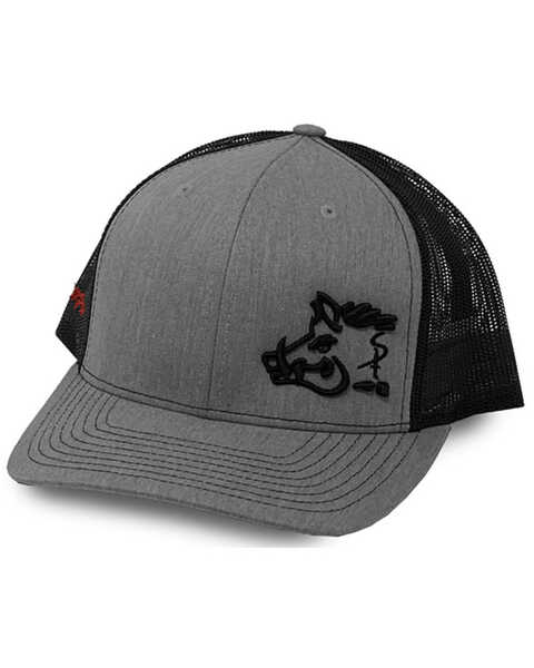Image #1 - Oil Field Hats Men's Heather Sniper Pig Embroidered Mesh-Back Ball Cap , Grey, hi-res
