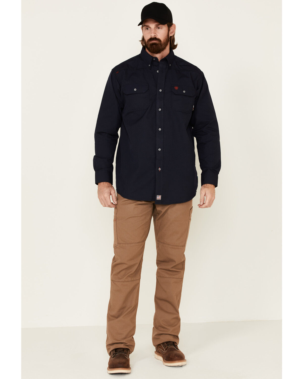 Image #2 - Ariat Men's FR Featherlight Long Sleeve Button Down Work Shirt, Navy, hi-res