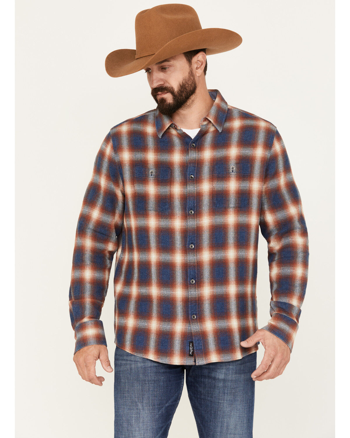 Image #1 - Flag & Anthem Men's Allendale Vintage Washed Flannel Long Sleeve Shirt, Navy, hi-res