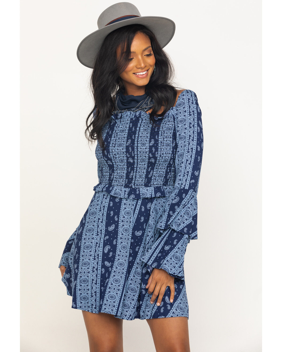 Image #5 - Rock & Roll Denim Women's Bandana Print Mini Dress, Navy, hi-res