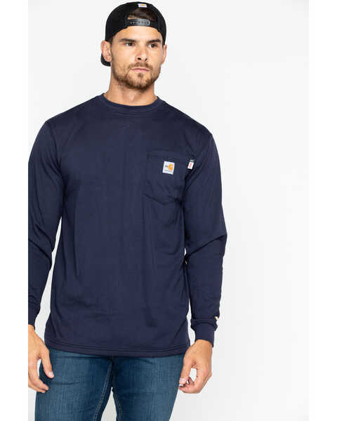 Image #1 - Carhartt Men's FR Solid Long Sleeve Work Shirt - Big & Tall, Navy, hi-res