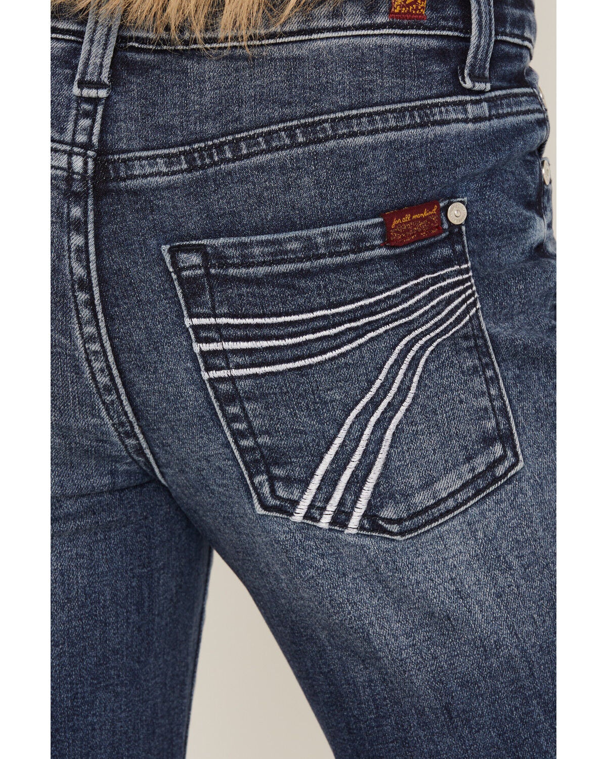 Image #4 - 7 For All Mankind Girls' Lake Dark Wash Mini Dojo Trouser Stretch Denim Jeans, Blue, hi-res