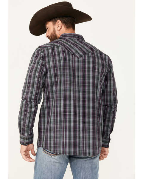 Image #4 - Moonshine Spirit Men's Throw Down Plaid Print Long Sleeve Snap Western Shirt, Purple, hi-res