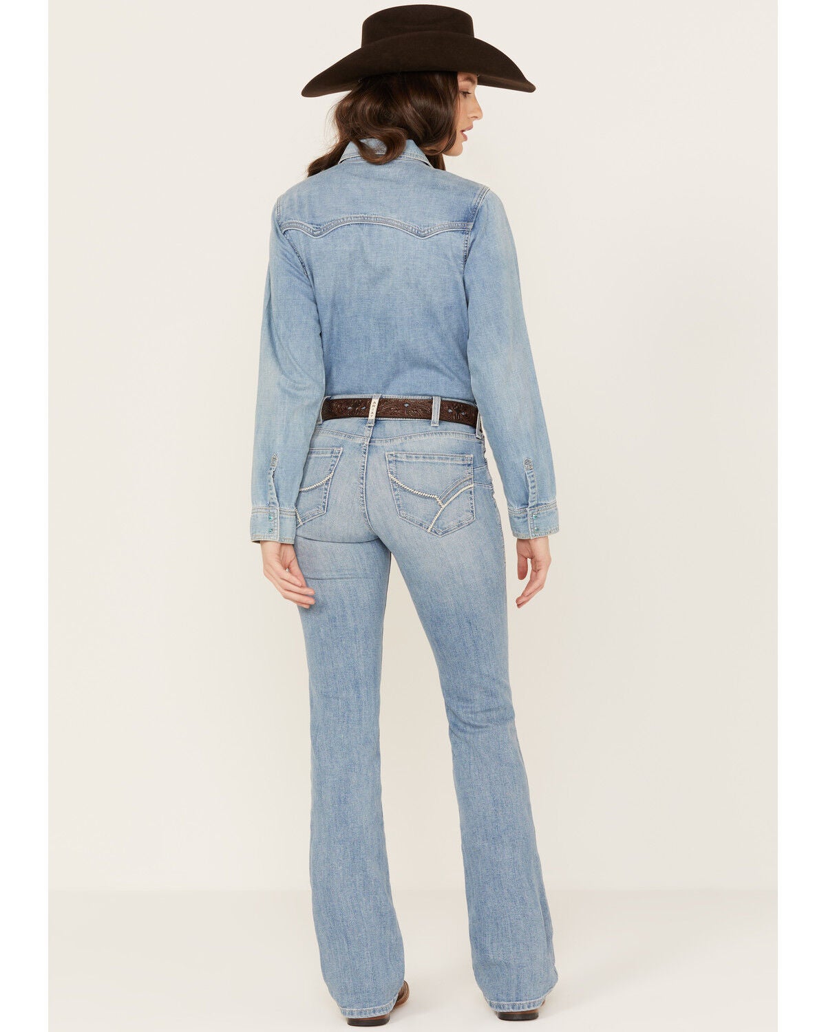 Image #4 - Ariat Women's R.E.A.L Brianna Light Wash High Rise Bootcut Oklahoma Jeans, Light Wash, hi-res