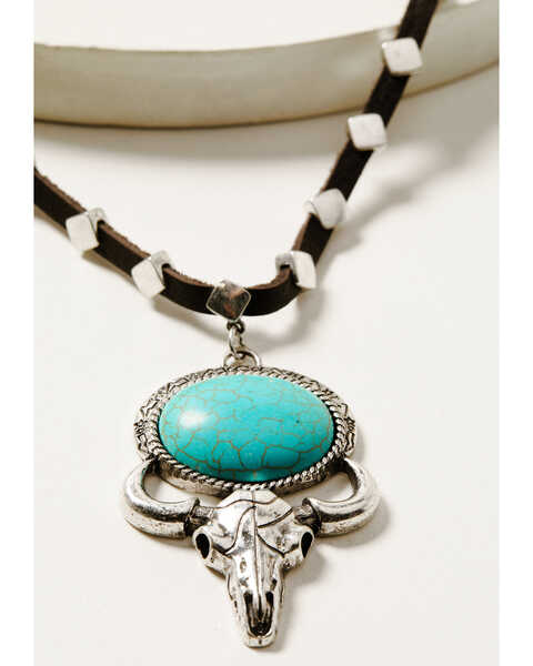 Idyllwind Women's Lavergne Turquoise Stone Bull Head Necklace, Silver, hi-res
