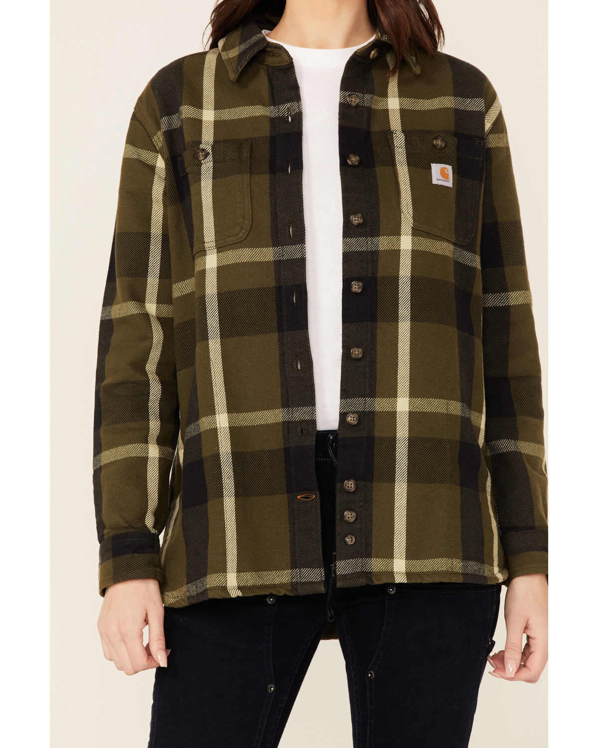 Image #2 - Carhartt Women's Plaid Button Down Flannel Shacket, , hi-res