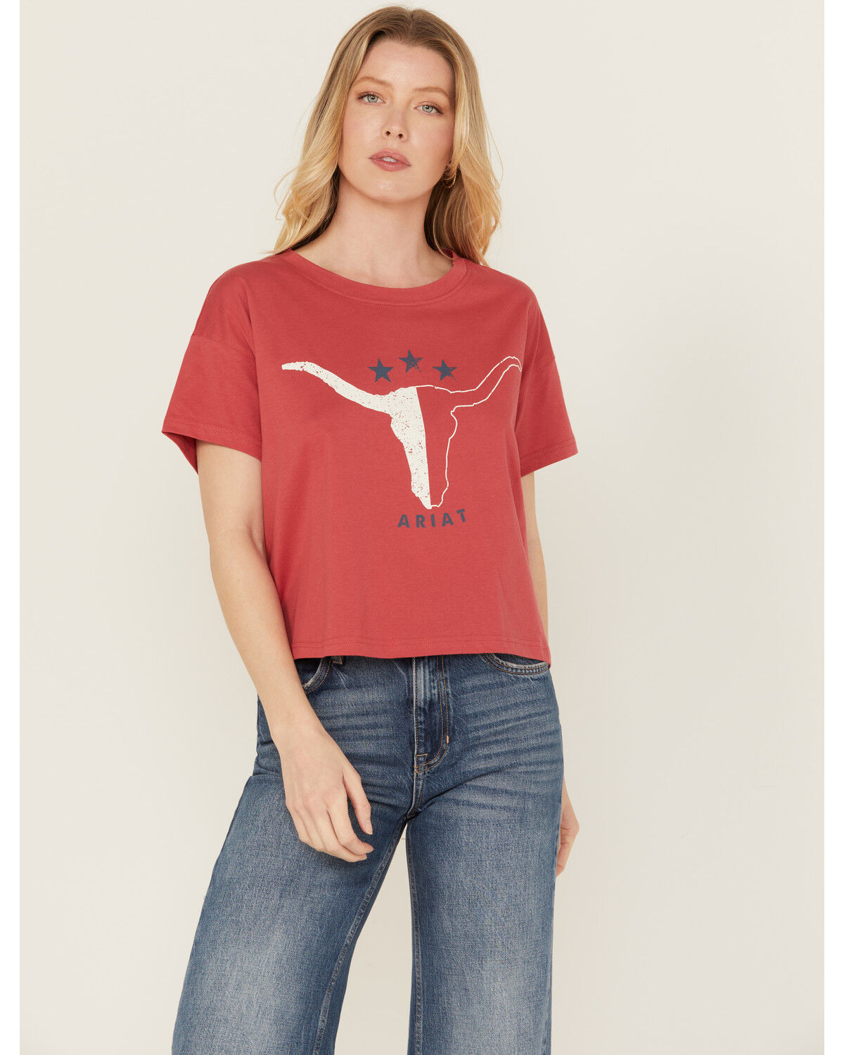 Image #1 - Ariat Women's Steer Lone Star Short Sleeve Cropped Graphic Tee, Rust Copper, hi-res