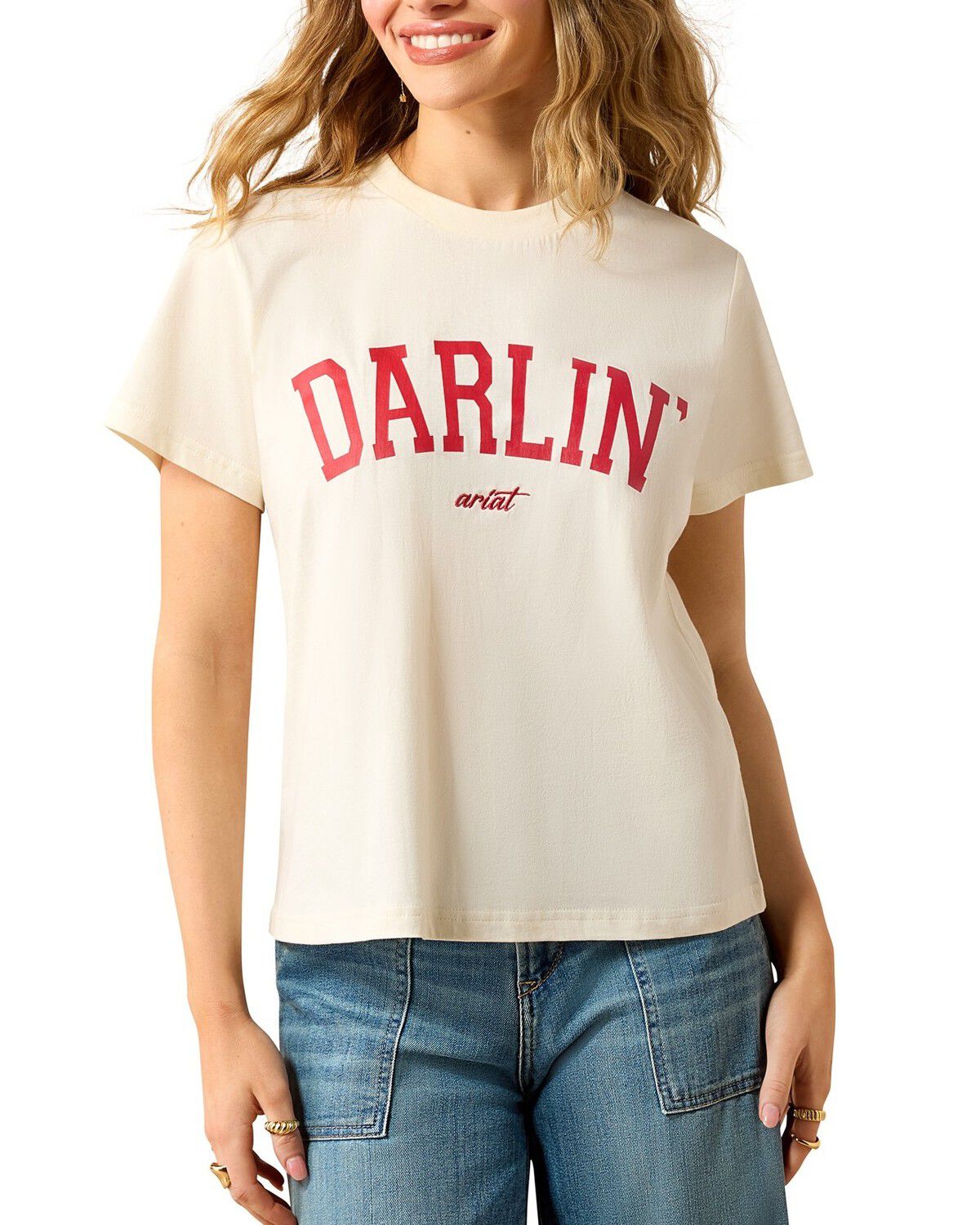 Image #1 - Ariat Women's Collegiate Darlin' Short Sleeve Graphic Tee, White, hi-res