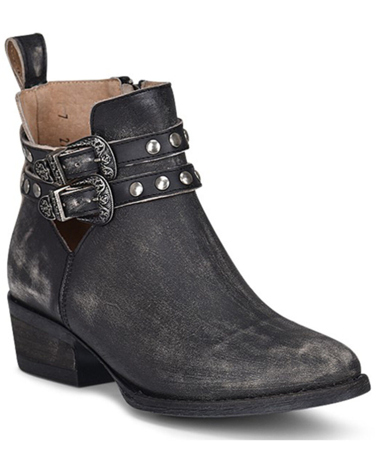 Image #1 - Circle G Women's Studded Harness Booties - Round Toe, Black, hi-res