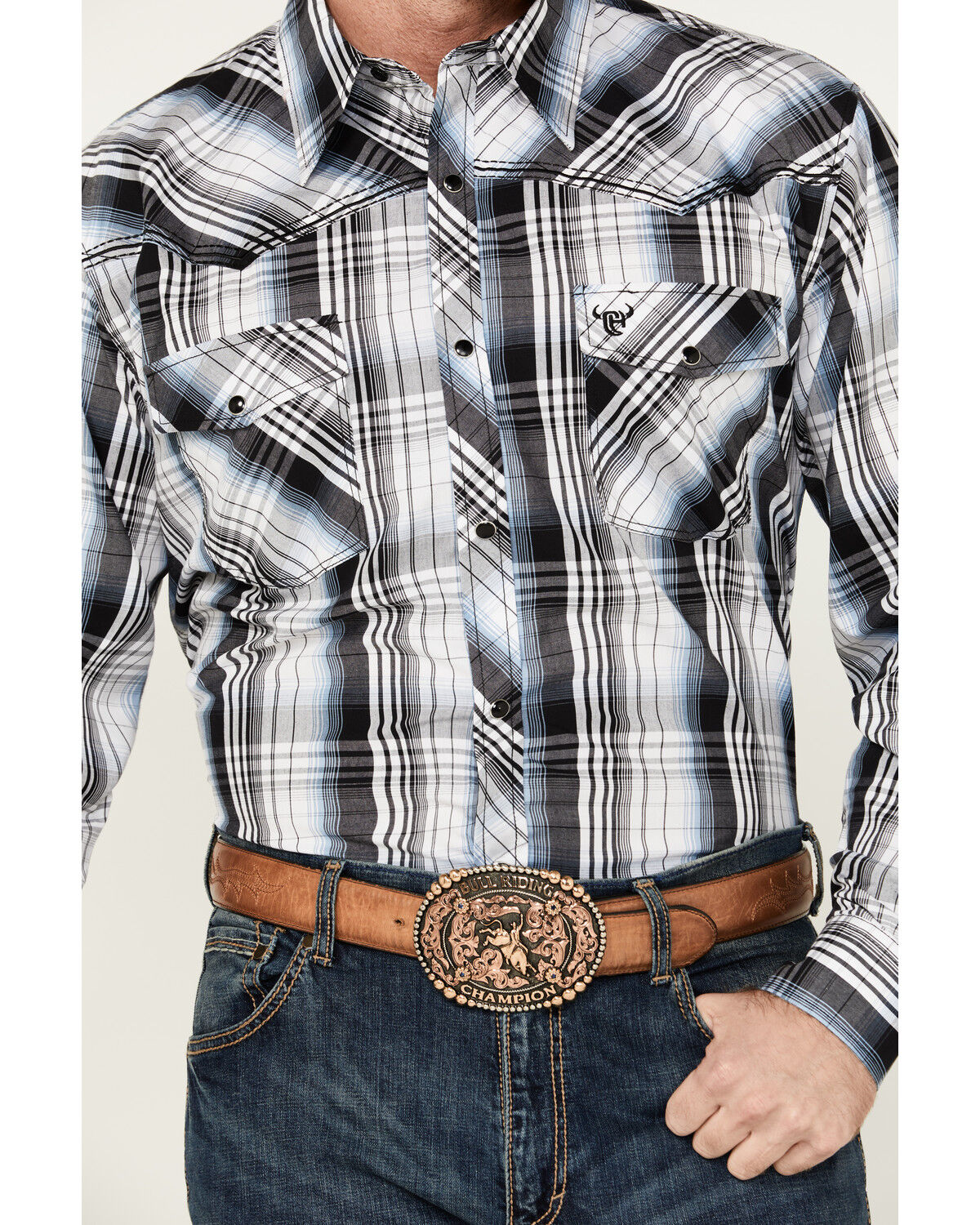 Image #3 - Cowboy Hardware Men's Hermosillo Plaid Print Long Sleeve Snap Western Shirt, Black, hi-res