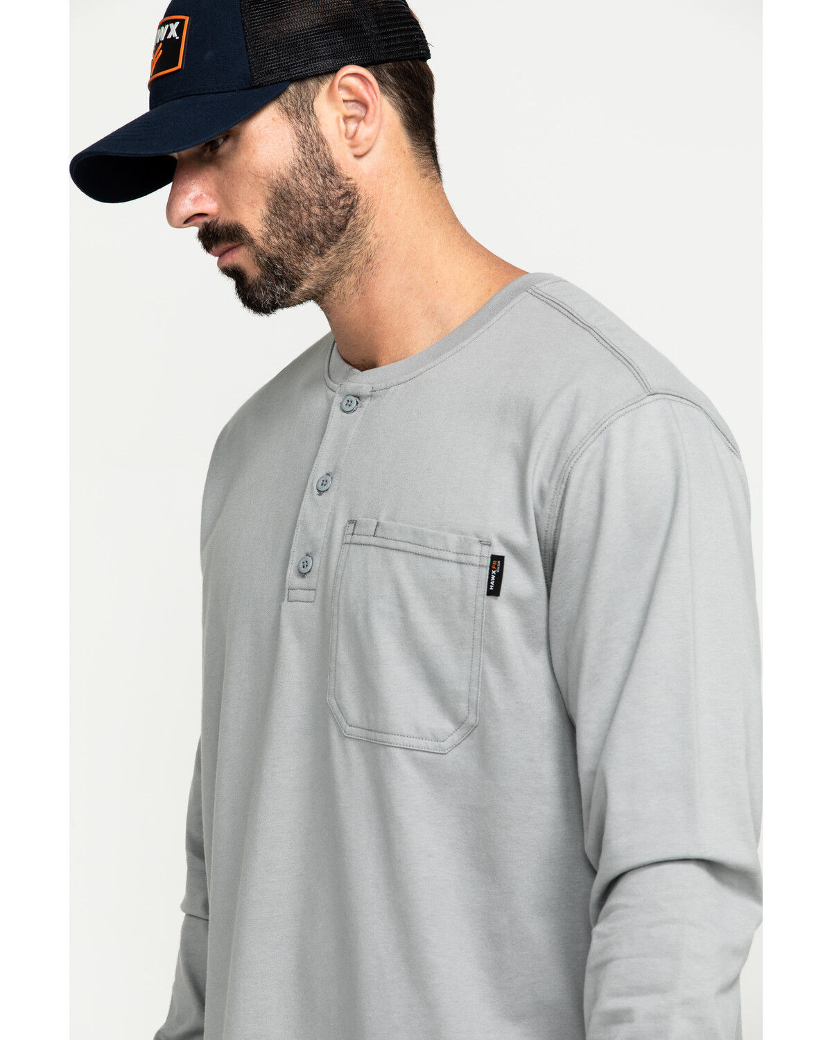 Image #5 - Hawx Men's FR Long Sleeve Pocket Henley Work Shirt, Medium Grey, hi-res