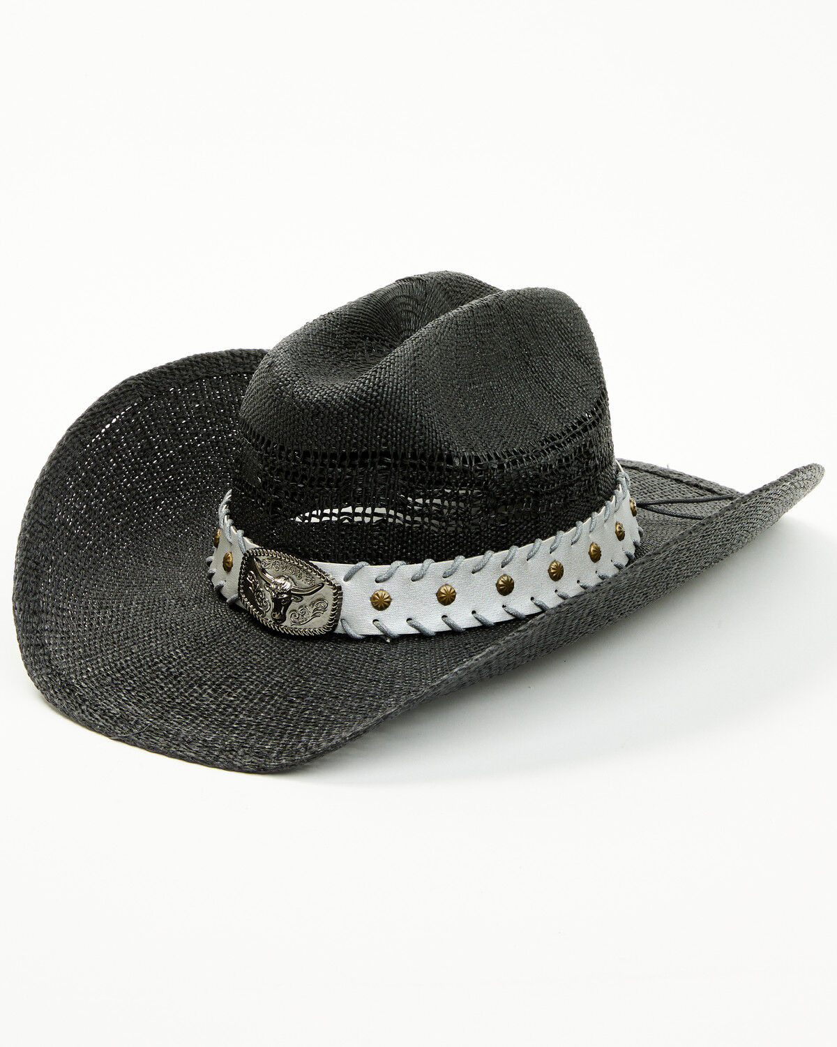 Image #1 - Cody James Longhorn Luke Straw Cowboy Hat, Black, hi-res