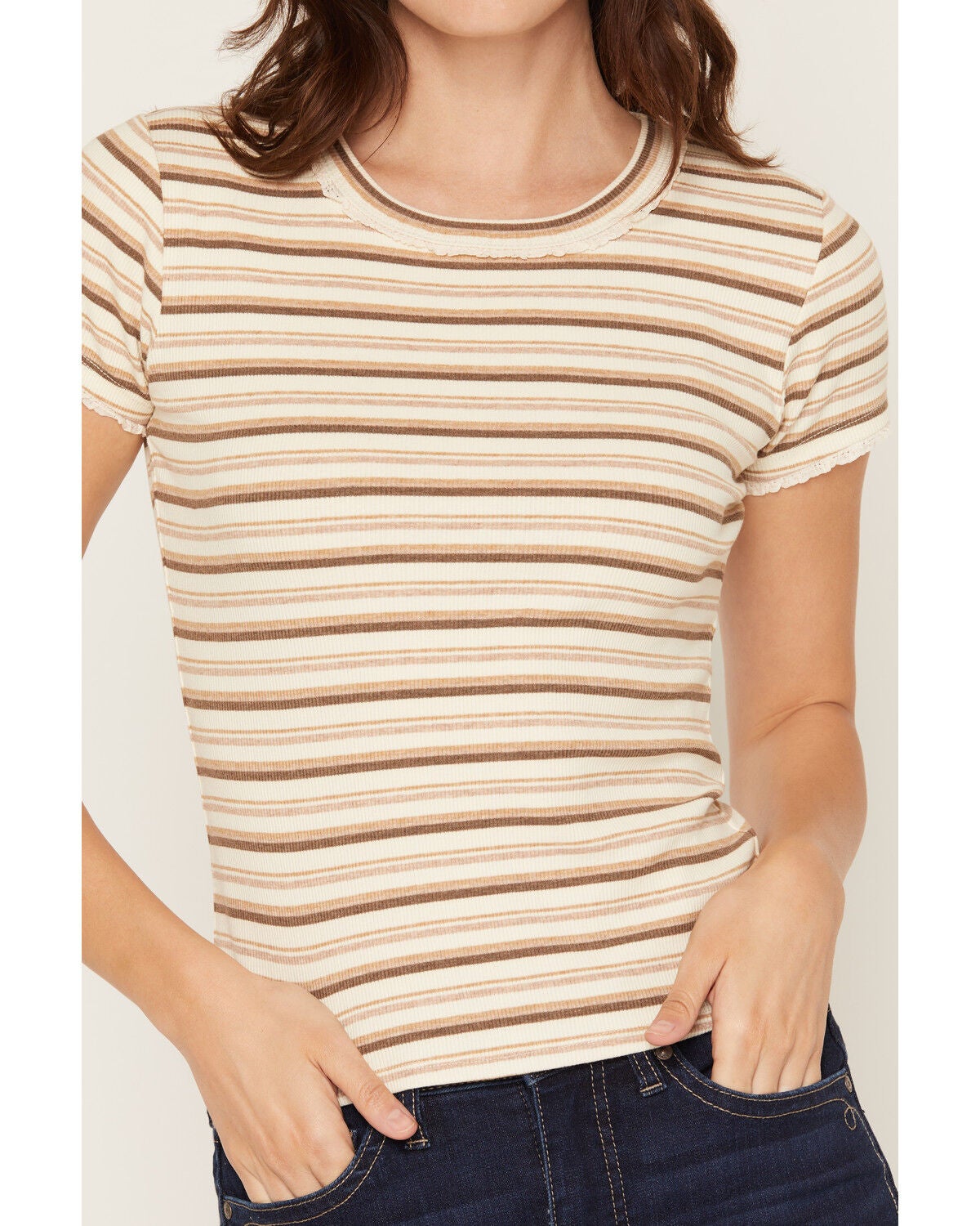 Image #3 - Cleo + Wolf Women's Striped Ruffle Trim Short Sleeve Baby Tee, Ivory, hi-res