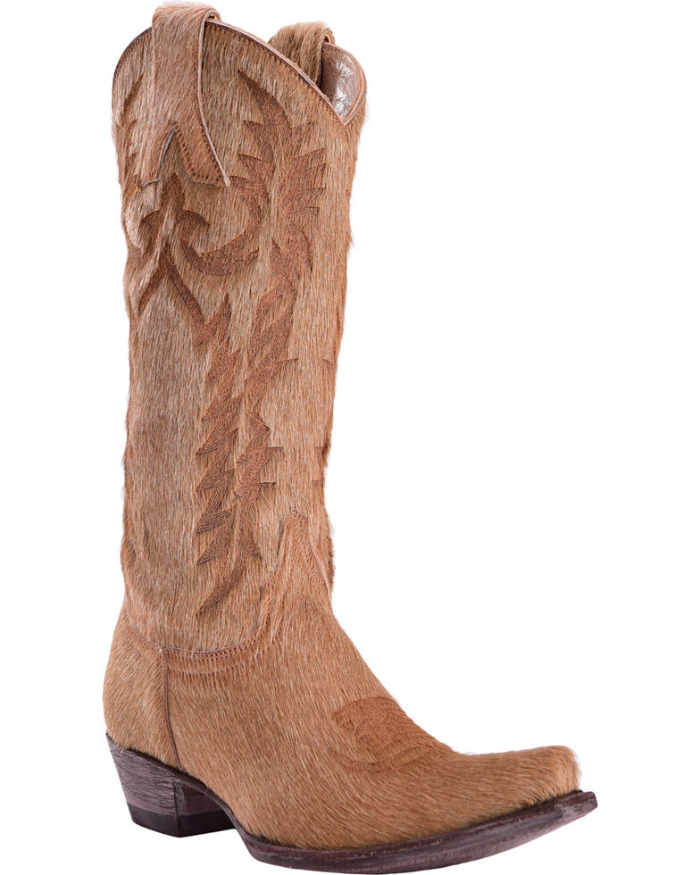 Old Gringo Women's Mayra Bone Hair On Laser Stitch Cowgirl Boots - Snip Toe, Beige/khaki, hi-res