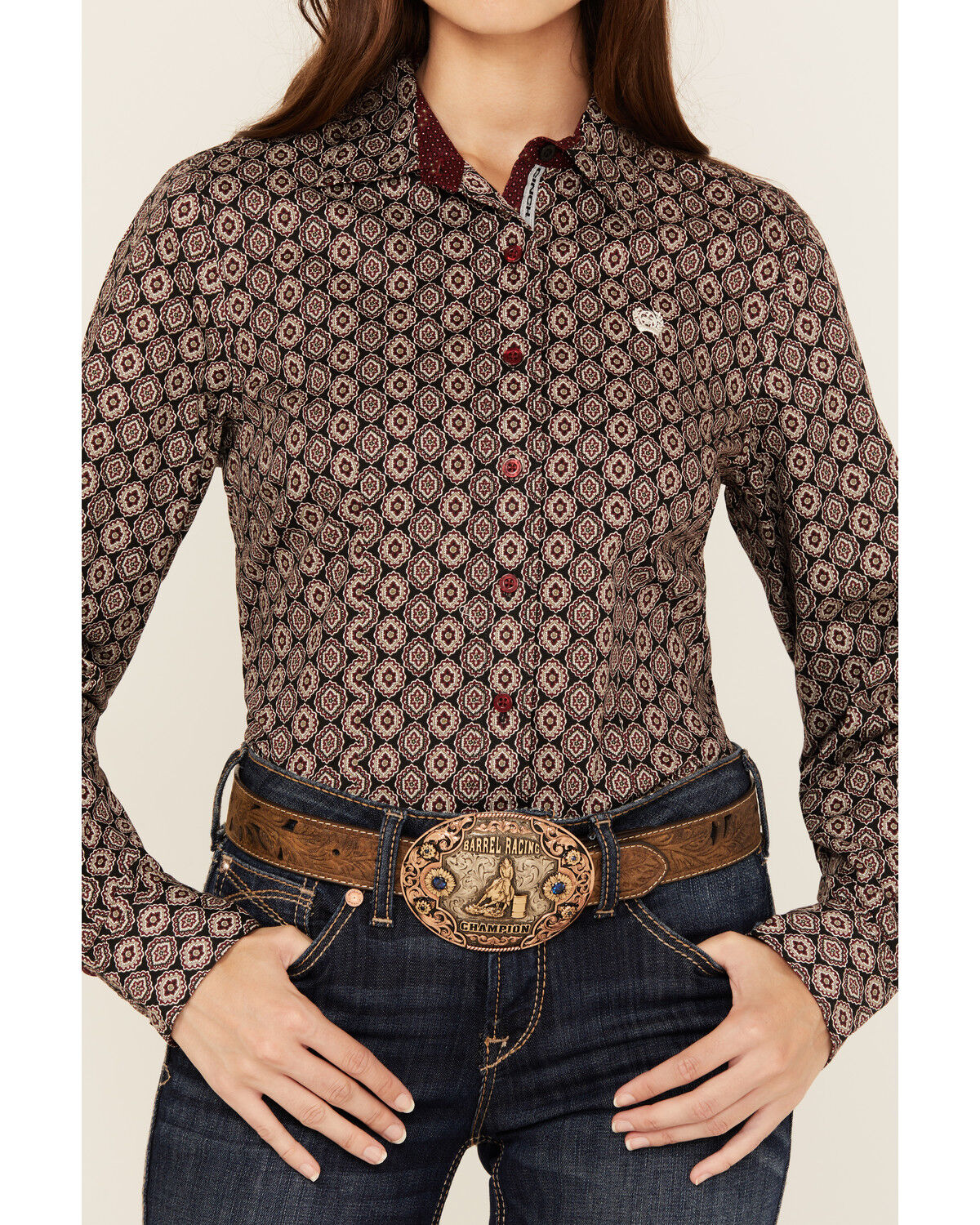 Image #3 - Cinch Women's Medallion Print Long Sleeve Button-Down Western Shirt, Black, hi-res