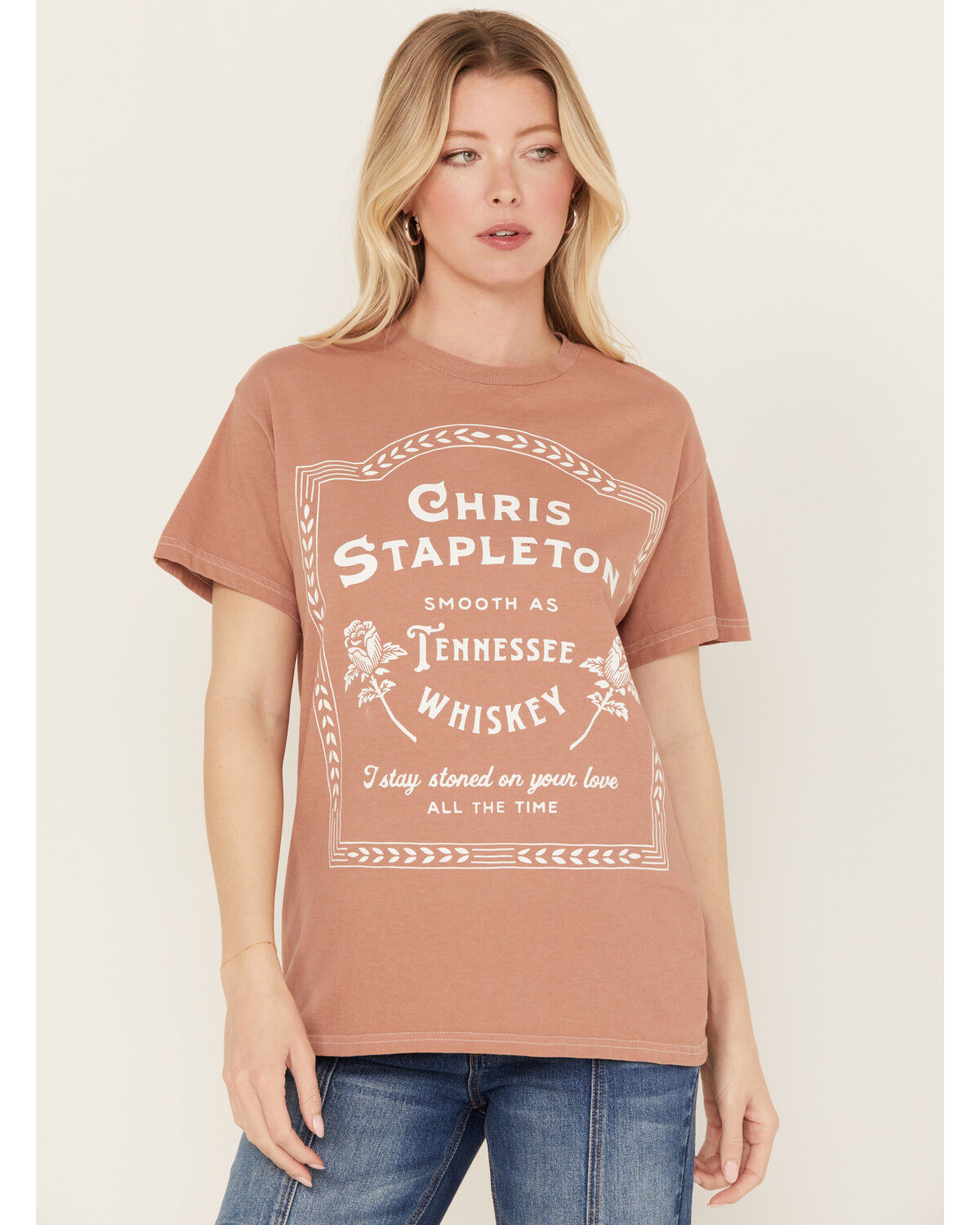 Image #1 - Merch Traffic Women's Chris Stapleton Rose Short Sleeve Graphic Tee, Rust Copper, hi-res