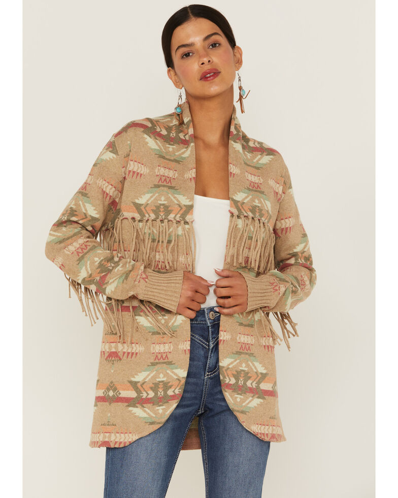 Tasha Polizzi Women's Catalina Southwestern Fringe Cardigan, Sand, hi-res