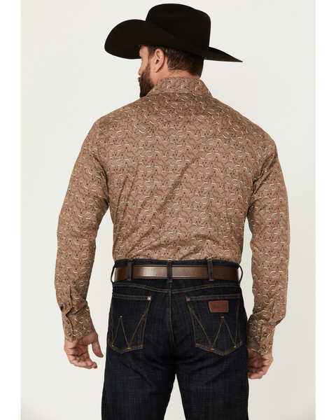 Image #4 - Rock & Roll Denim Men's Longhorn Print Long Sleeve Pearl Snap Stretch Western Shirt , Brown, hi-res